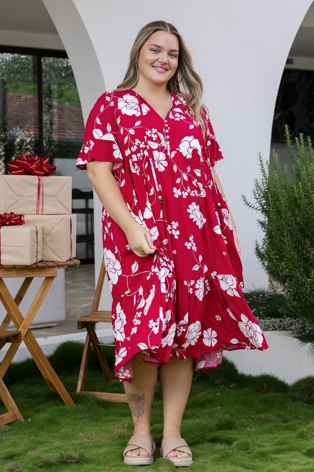 Anastasia Midi Dress Miley Print Red