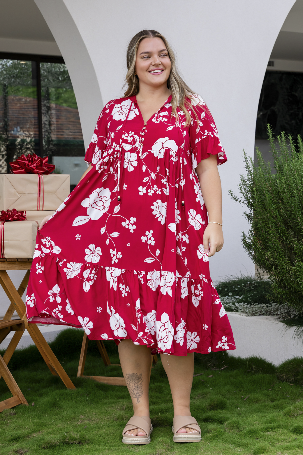 Anastasia Midi Dress Miley Print Red – Orange Sherbet Boutique