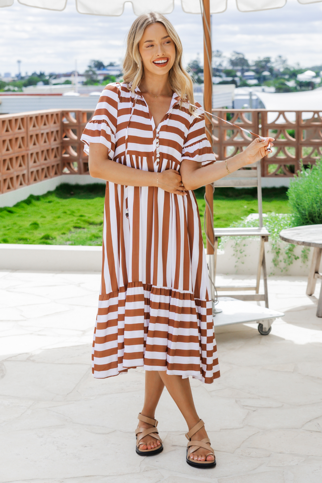 Anastasia Midi Dress Caramel Stripe