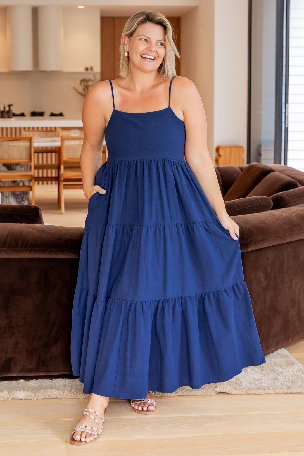 strapless open back dress Athena Square Neck Maxi Dress Navy