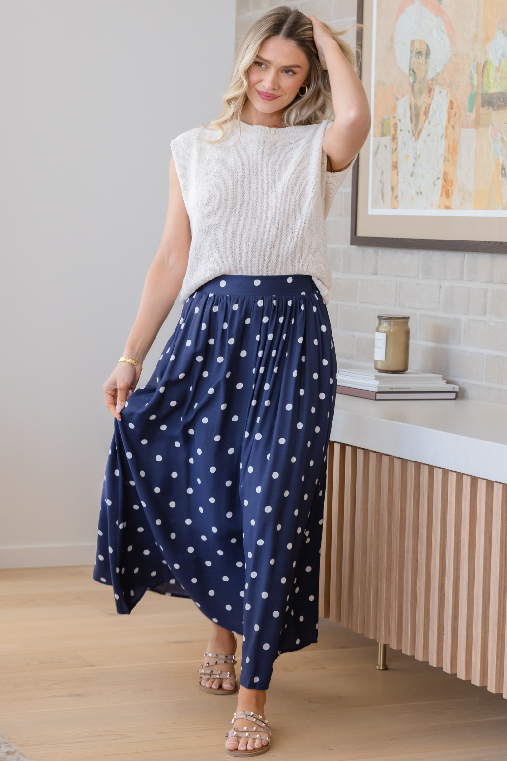 Cleo Maxi Skirt Navy Spot