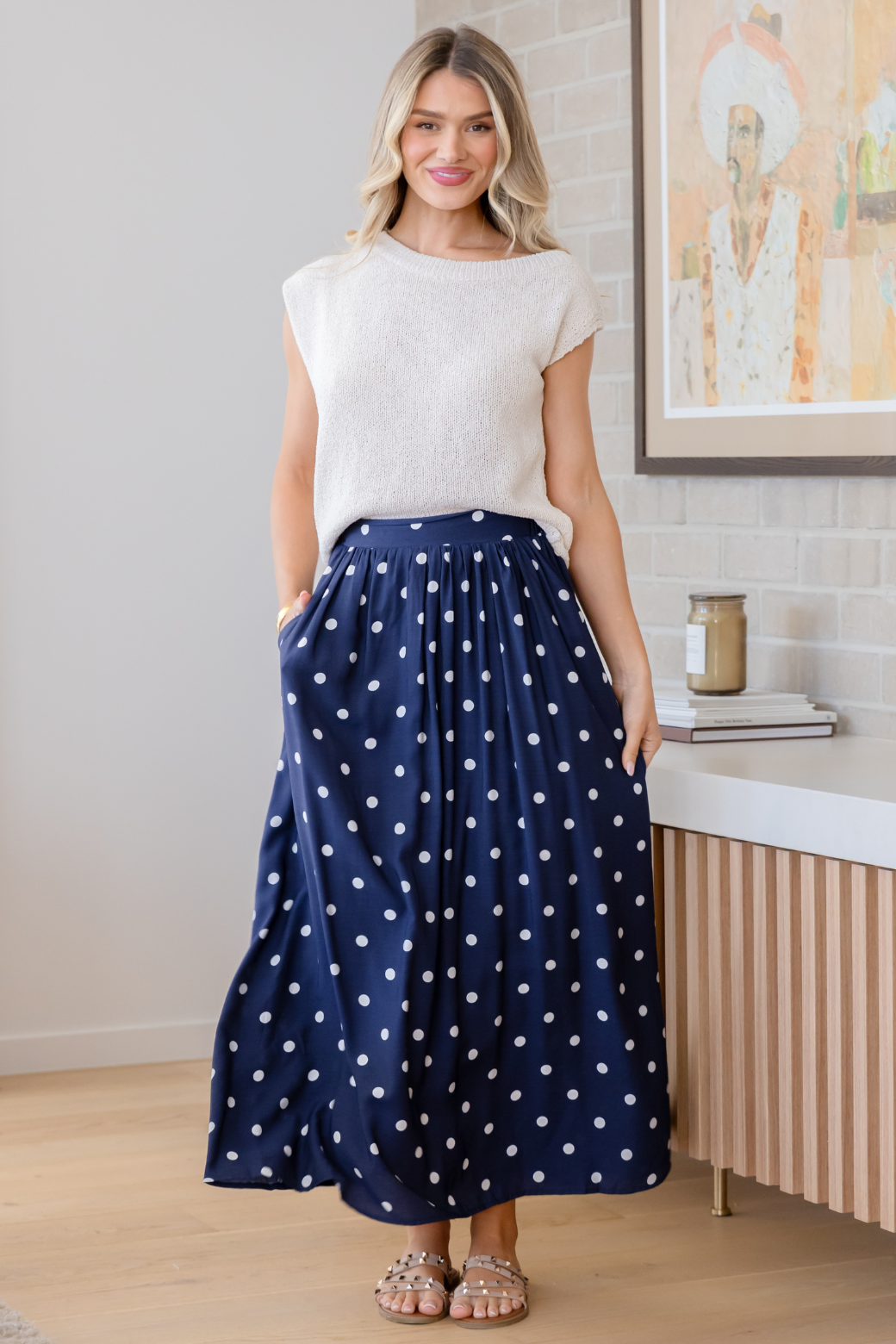 Cleo Maxi Skirt Navy Spot