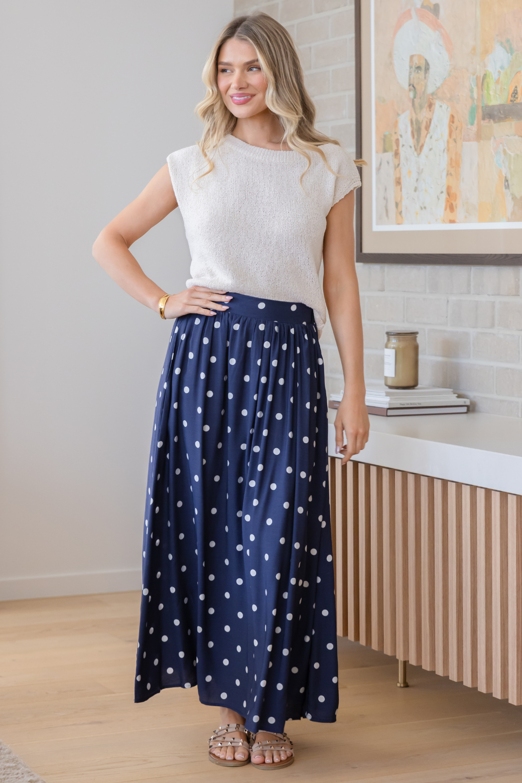 Cleo Maxi Skirt Navy Spot