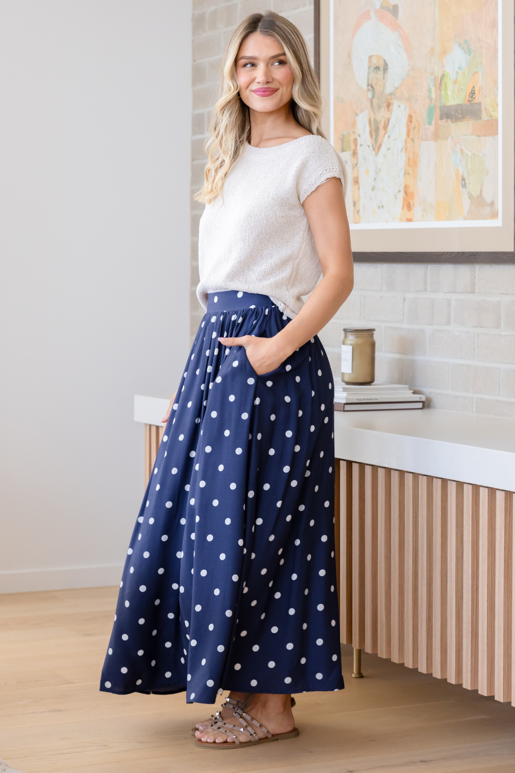 Cleo Maxi Skirt Navy Spot