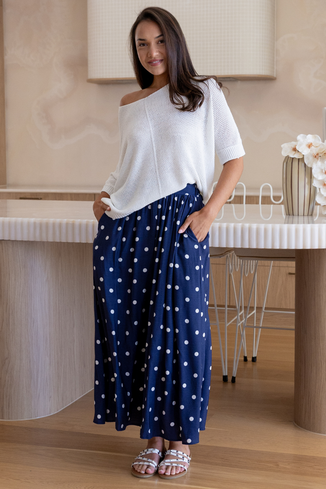 Cleo Maxi Skirt Navy Spot