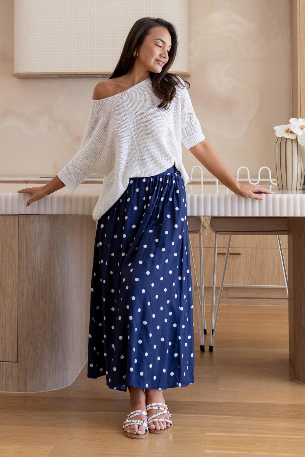 Cleo Maxi Skirt Navy Spot