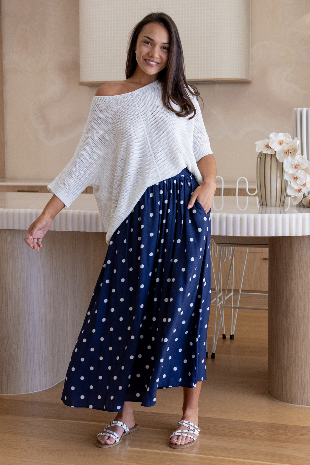 Cleo Maxi Skirt Navy Spot