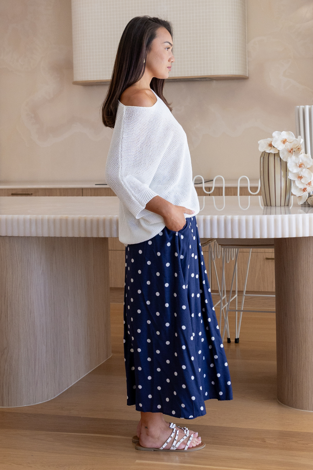 Cleo Maxi Skirt Navy Spot