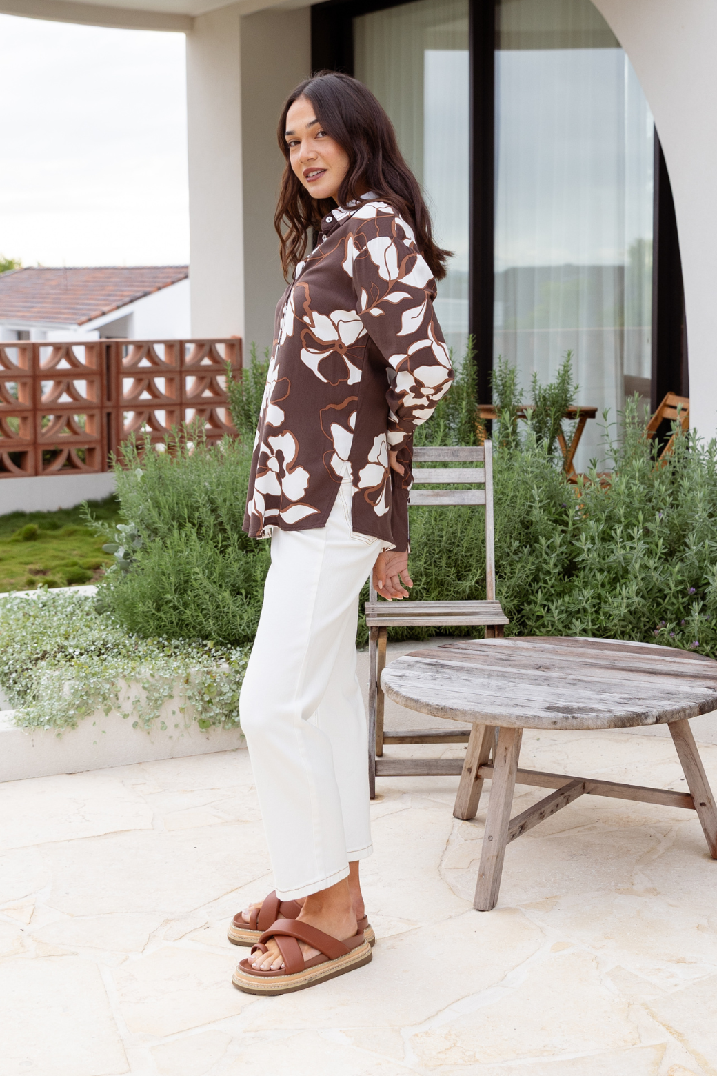 Cressida Long Sleeve Shirt Jasper Floral Print Choc