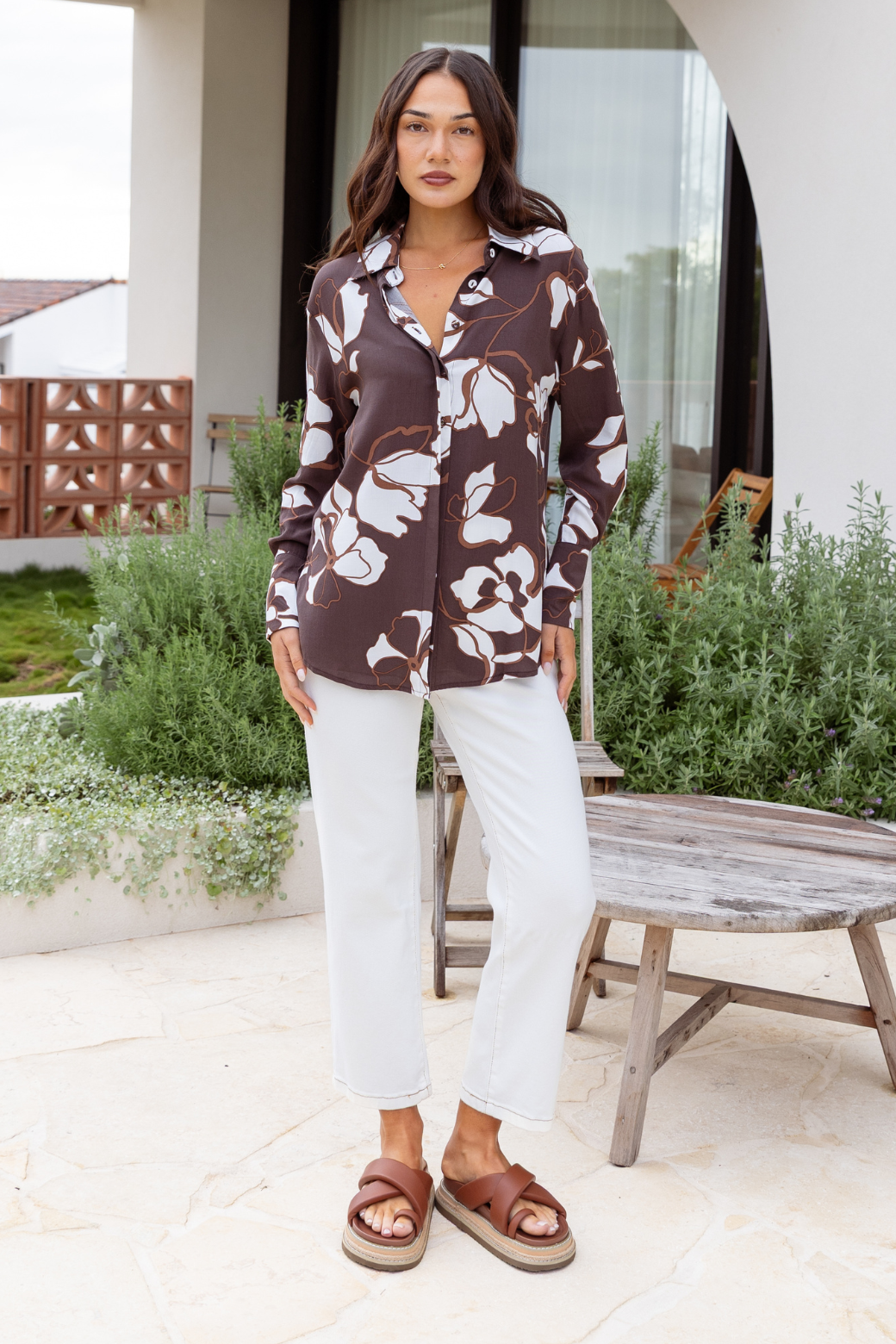 Cressida Long Sleeve Shirt Jasper Floral Print Choc