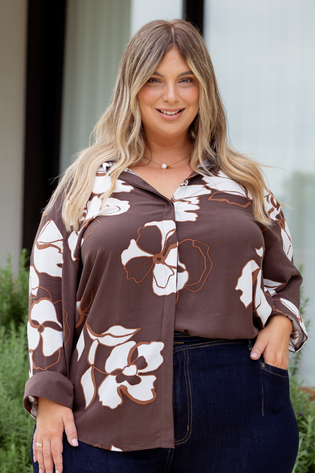 Cressida Long Sleeve Shirt Jasper Floral Print Choc