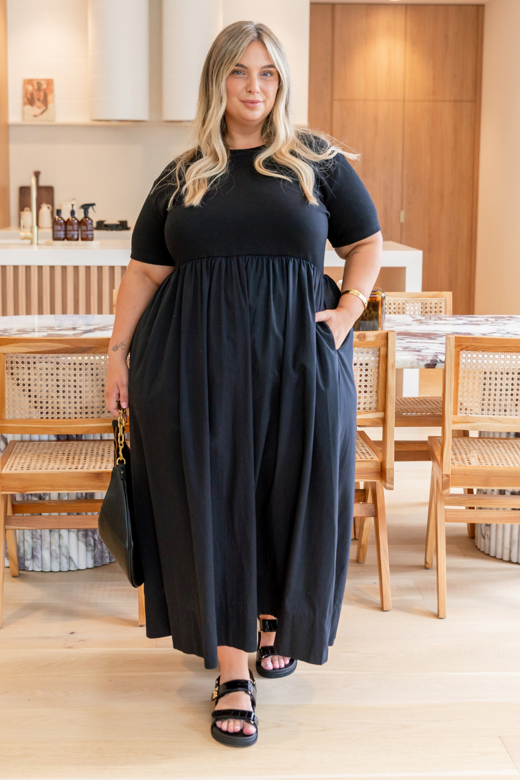 Midi Dress T Shirt Dress Button Up Athena Lavender Self Design