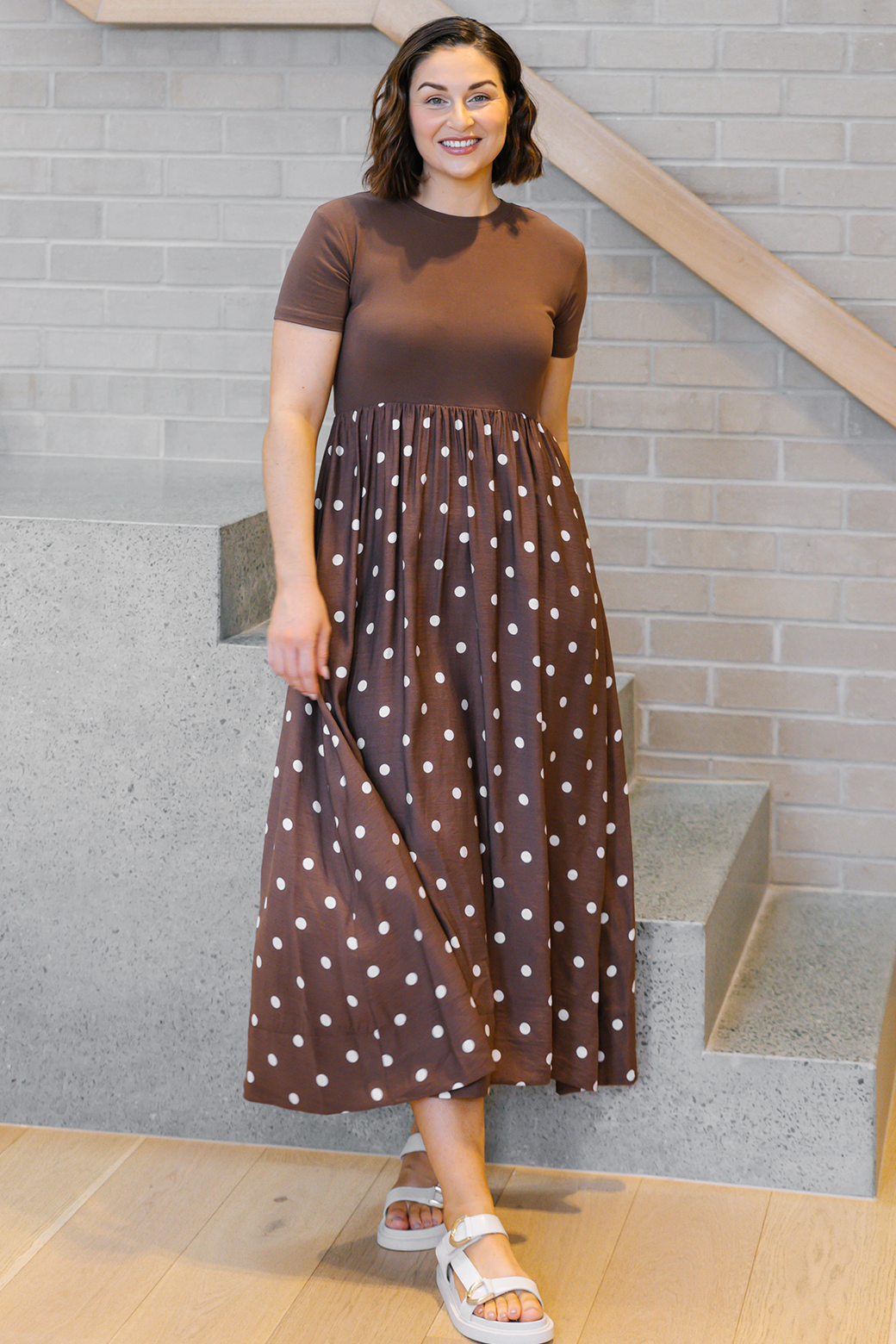 strapless open back dress Elka T-shirt Midi Dress Choc Spot | Orange Sherbet