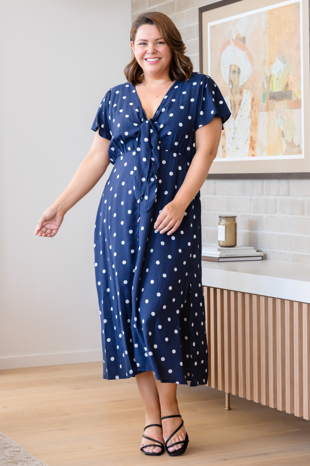 Frenchie Midi Dress Navy Spot