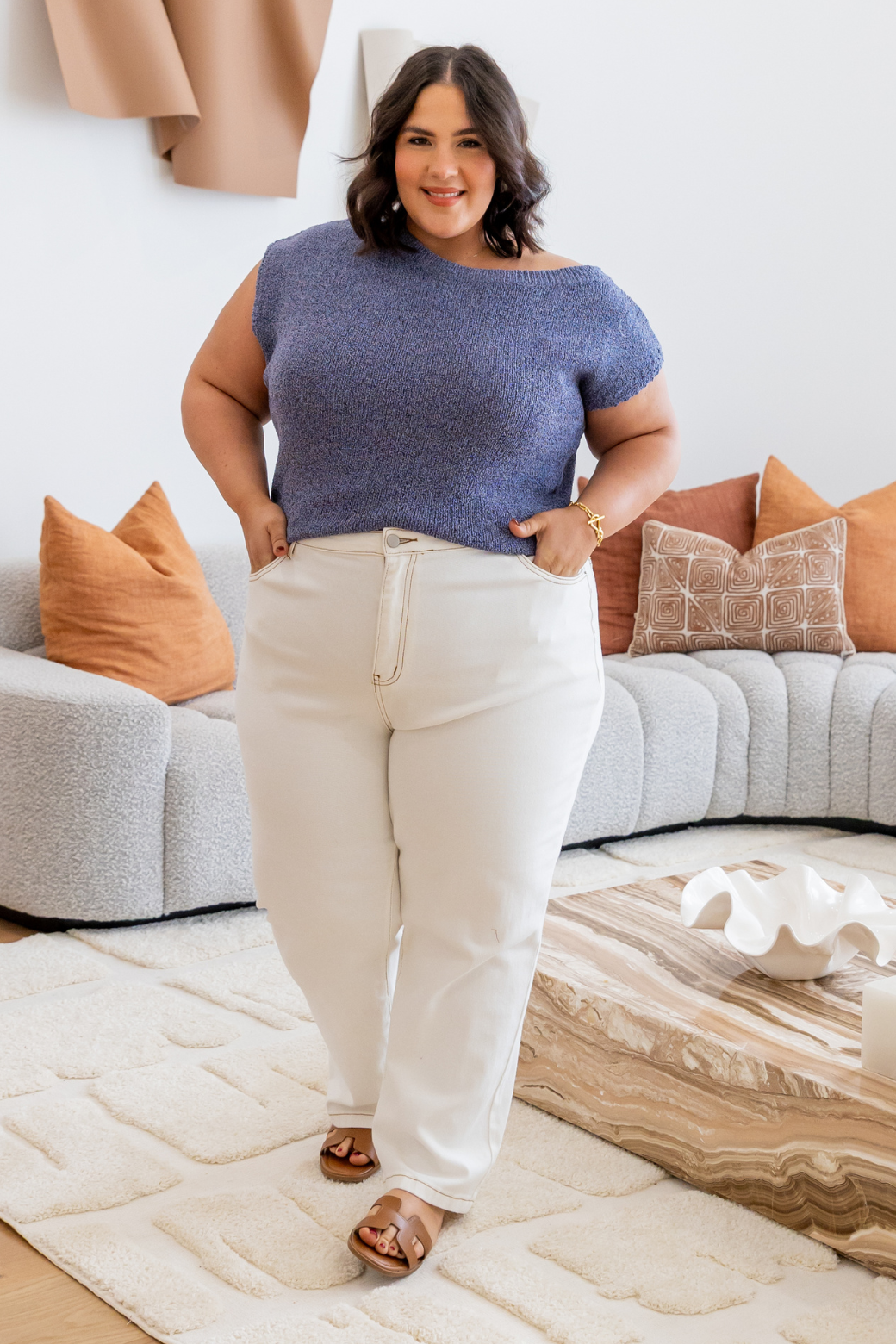 Hampton Off Shoulder Knit Top Navy