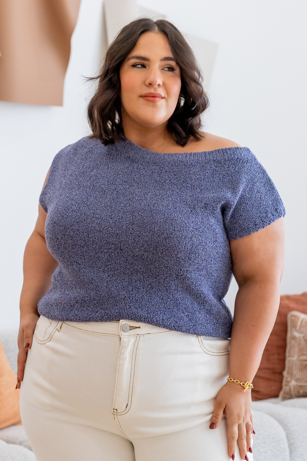 Hampton Off Shoulder Knit Top Navy