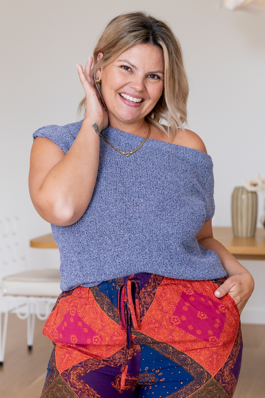 Hampton Off Shoulder Knit Top Navy