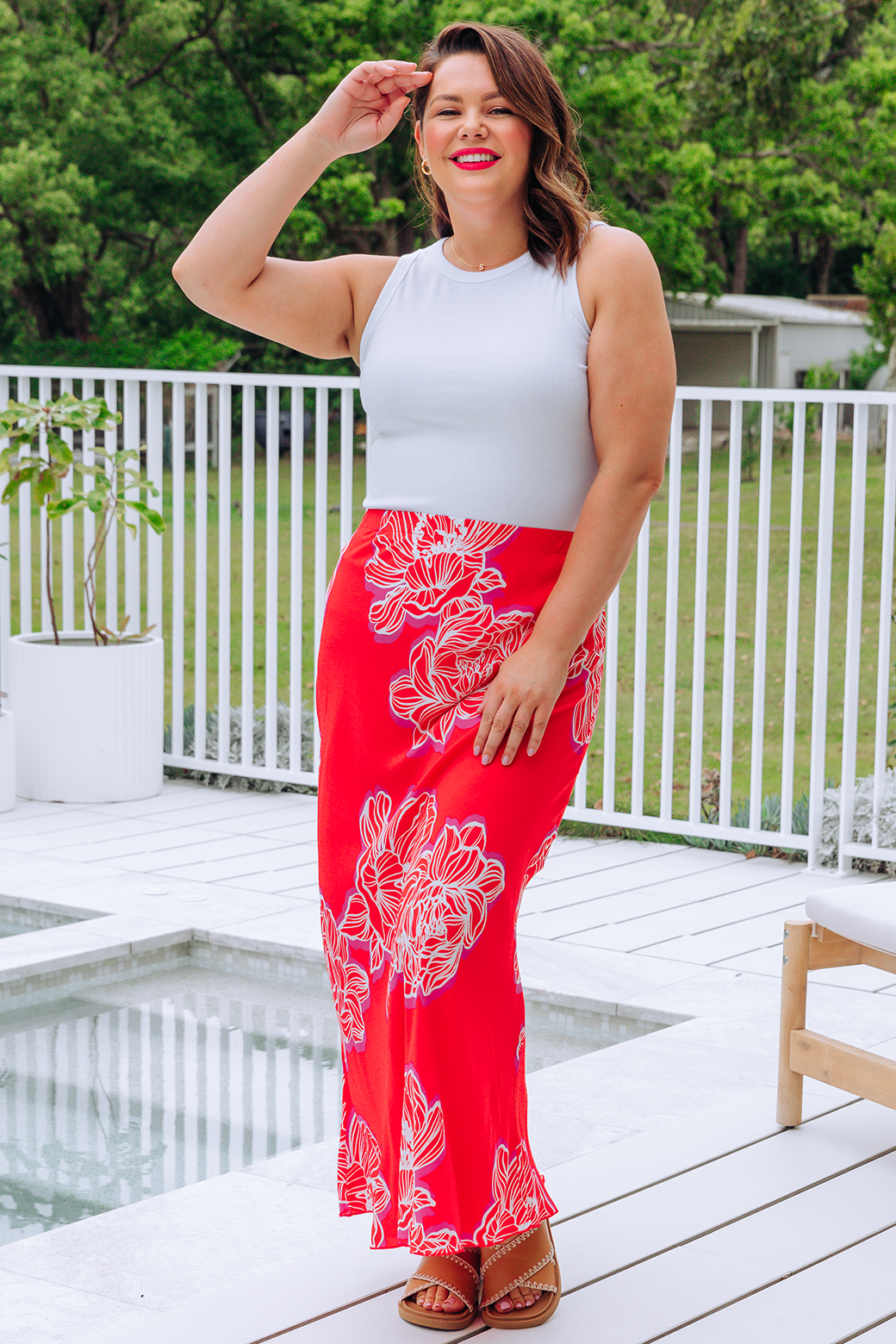 Floral maxi skirt sales red