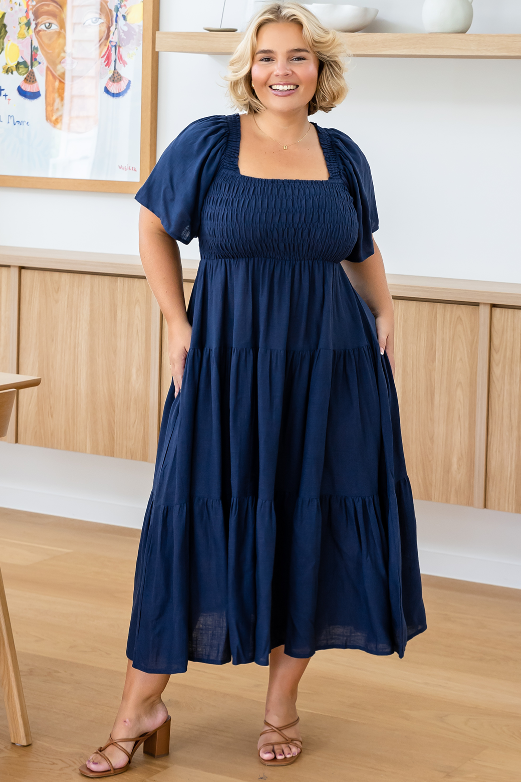 Monique Midi Dress Navy Orange Sherbet Size 6 24 Orange