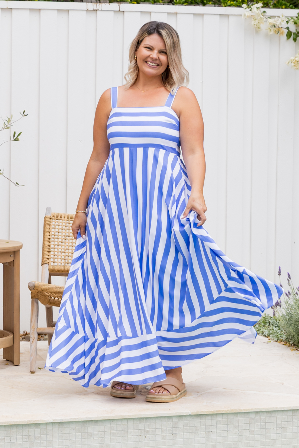 Primrose Maxi Dress Blue Stripe Orange Sherbet Sizes 6-26