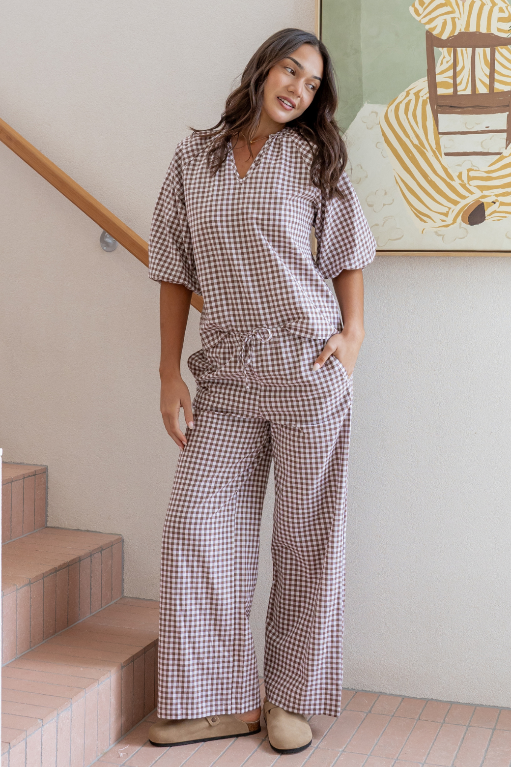 Final Sale | Randy Smock Top Chocolate Gingham – Orange Sherbet