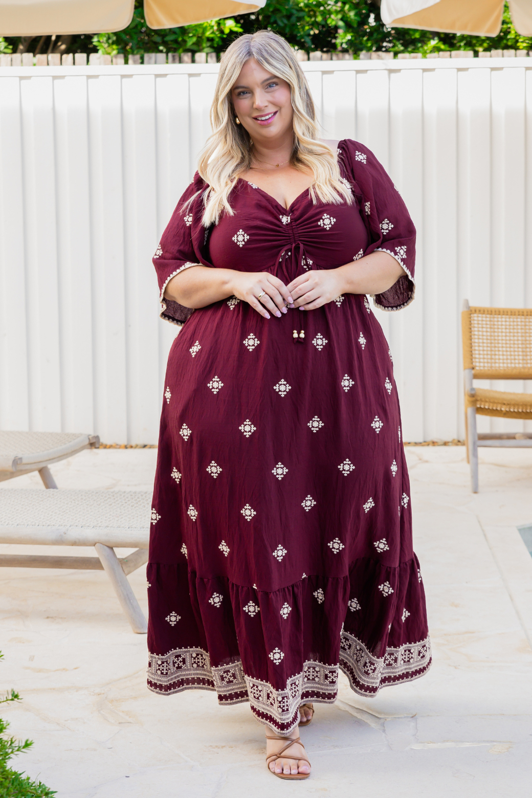 Renee Embroidered Maxi Dress Burgundy