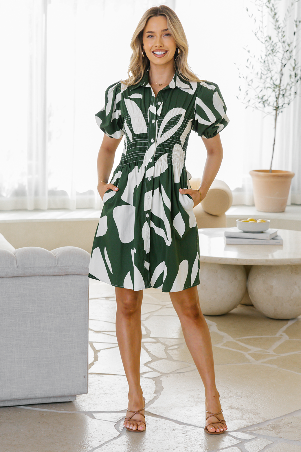 Rumer Dress Laguna Print Olive