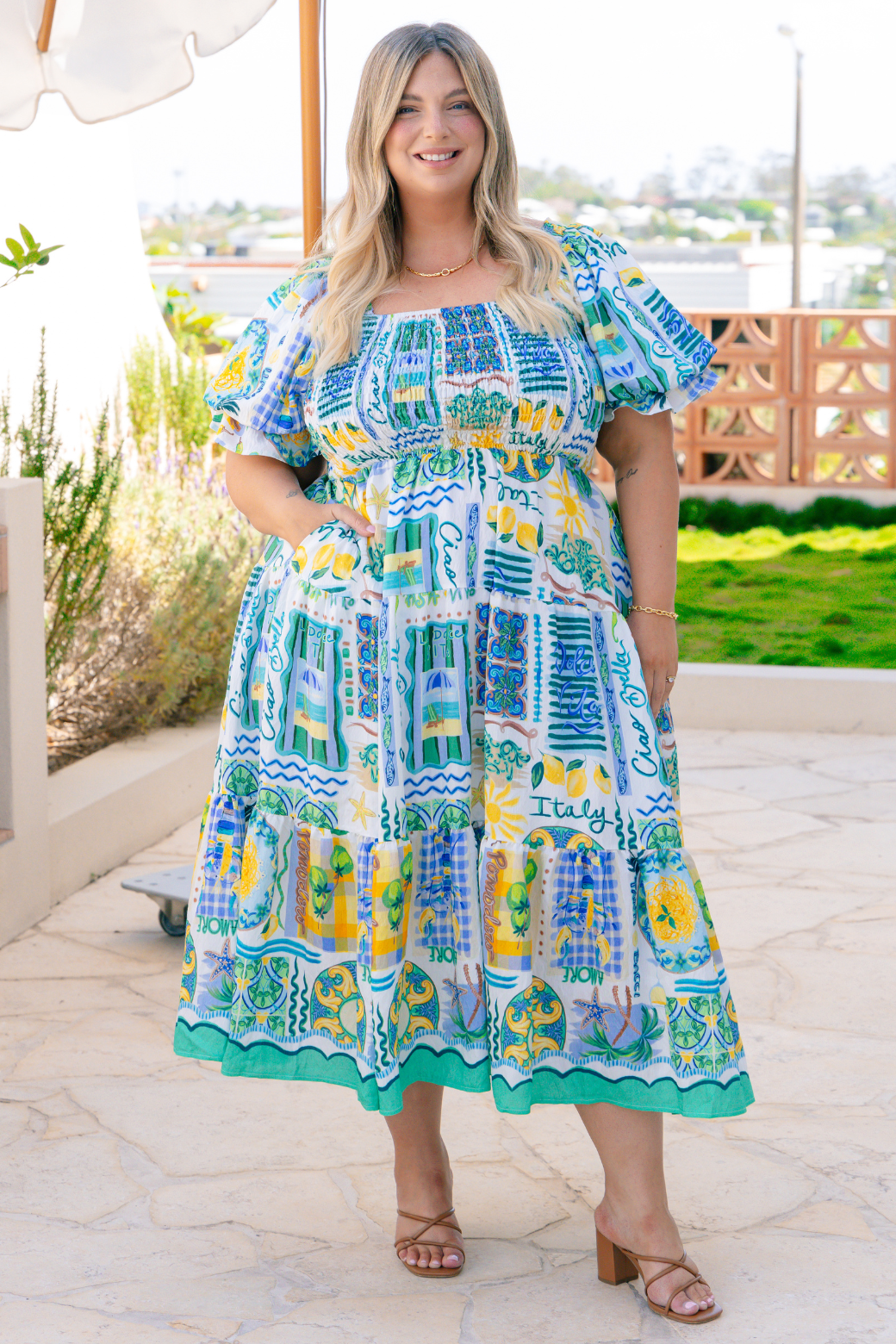 shiloh midi dress 'Shiloh' Floral Ribbed Tiered Midi Dress