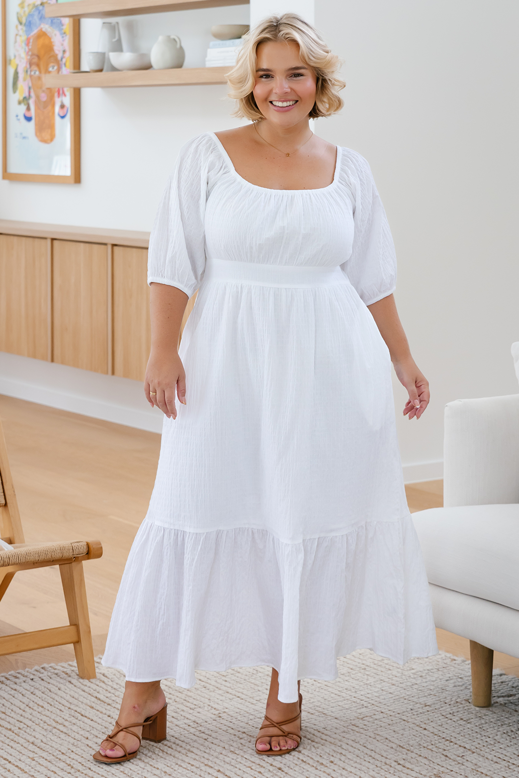Plus size white 2025 summer dress with sleeves