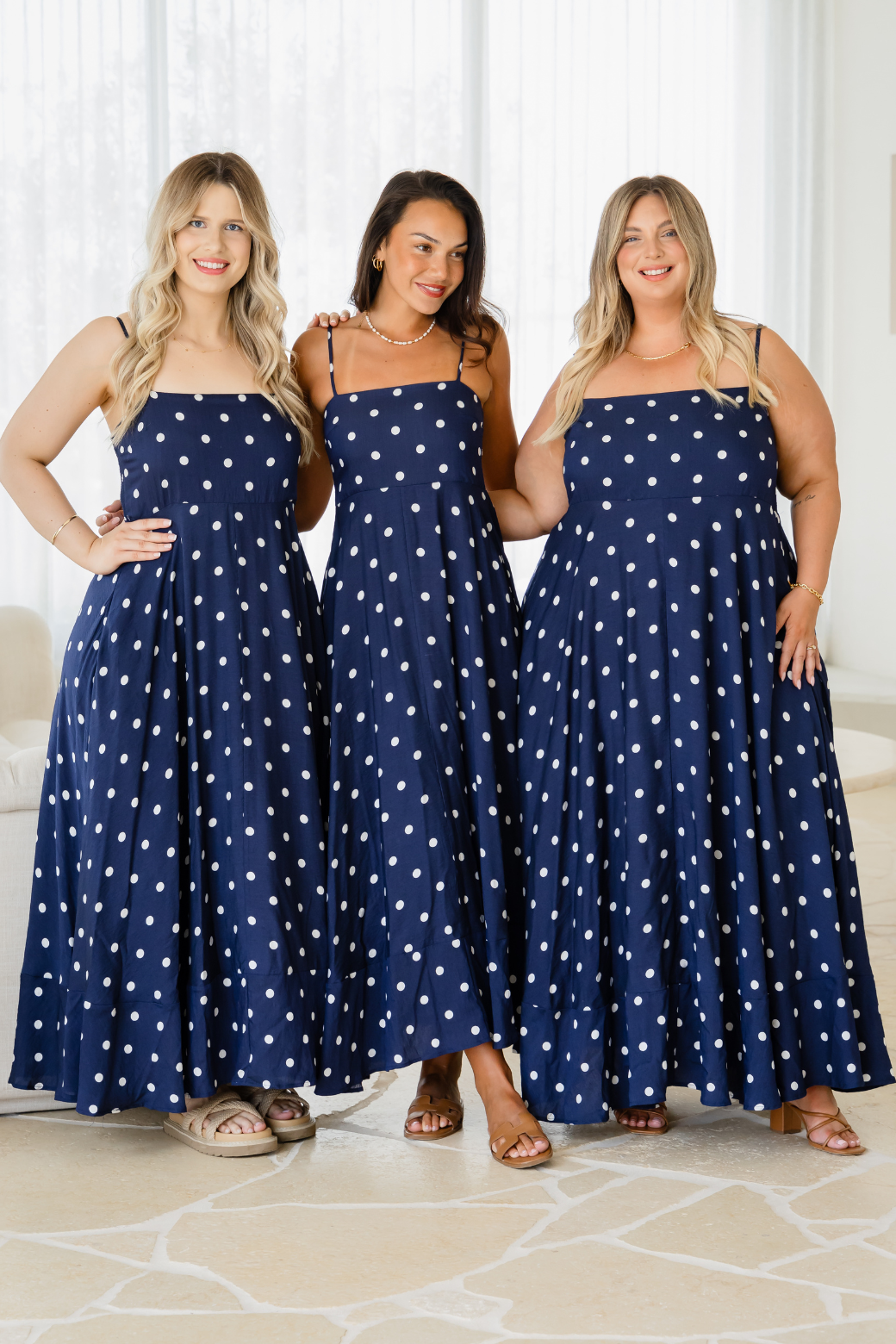 Xanthe Maxi Dress Navy Spot  Orange Sherbet Boutique