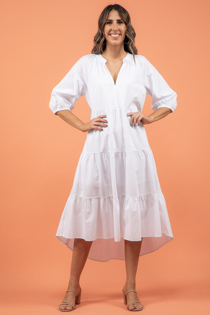 White hi lo dress hotsell
