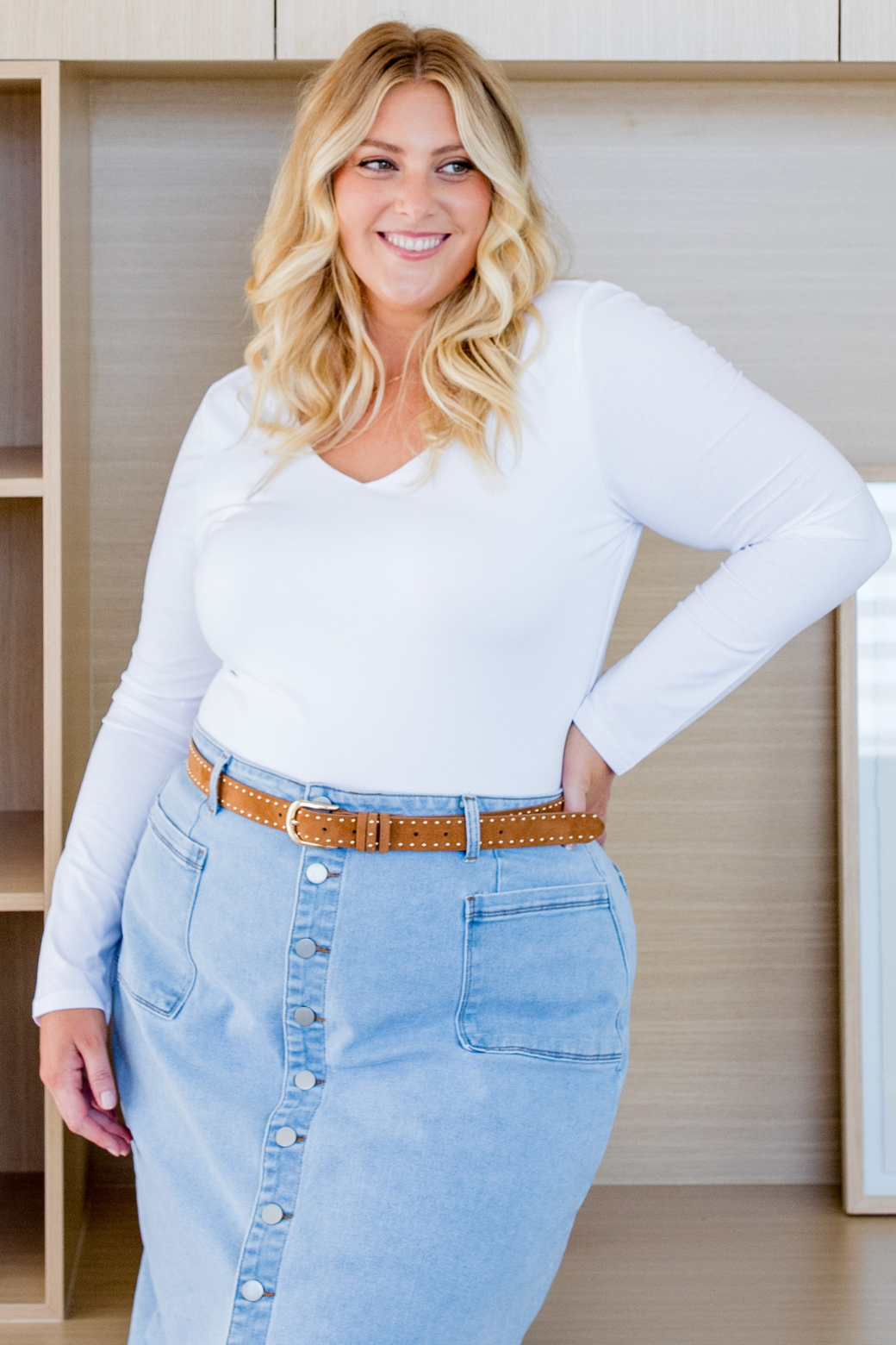 FINAL SALE | Elaine V-Neck Long Sleeve Top White