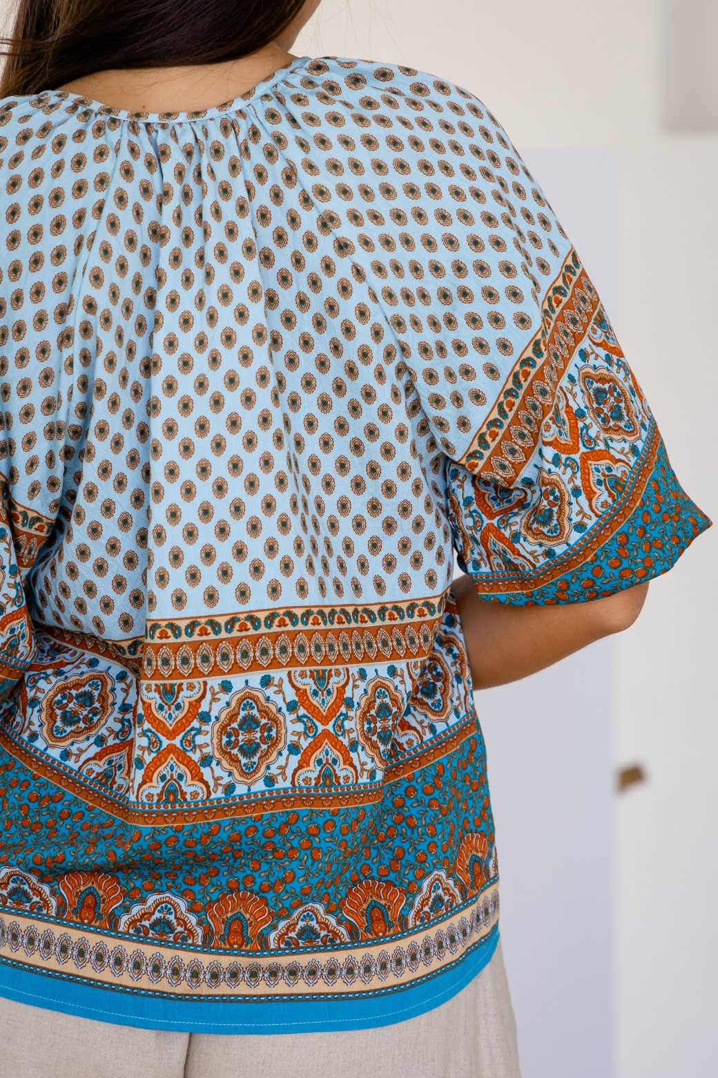 Hallie Smock Top Lily Print Teal