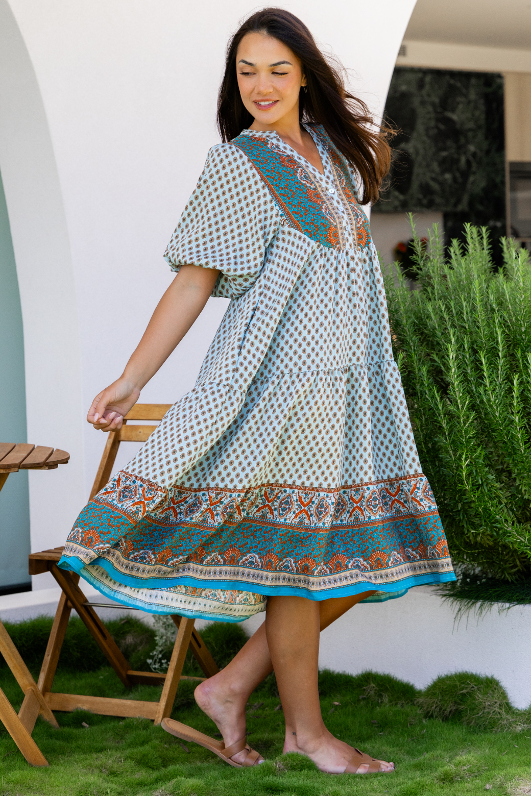 Louisa Midi Dress Lily Print Teal