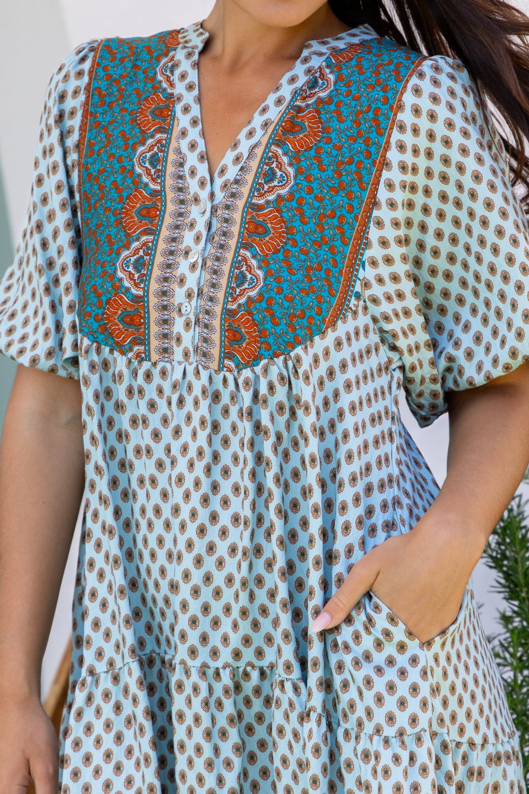 Louisa Midi Dress Lily Print Teal