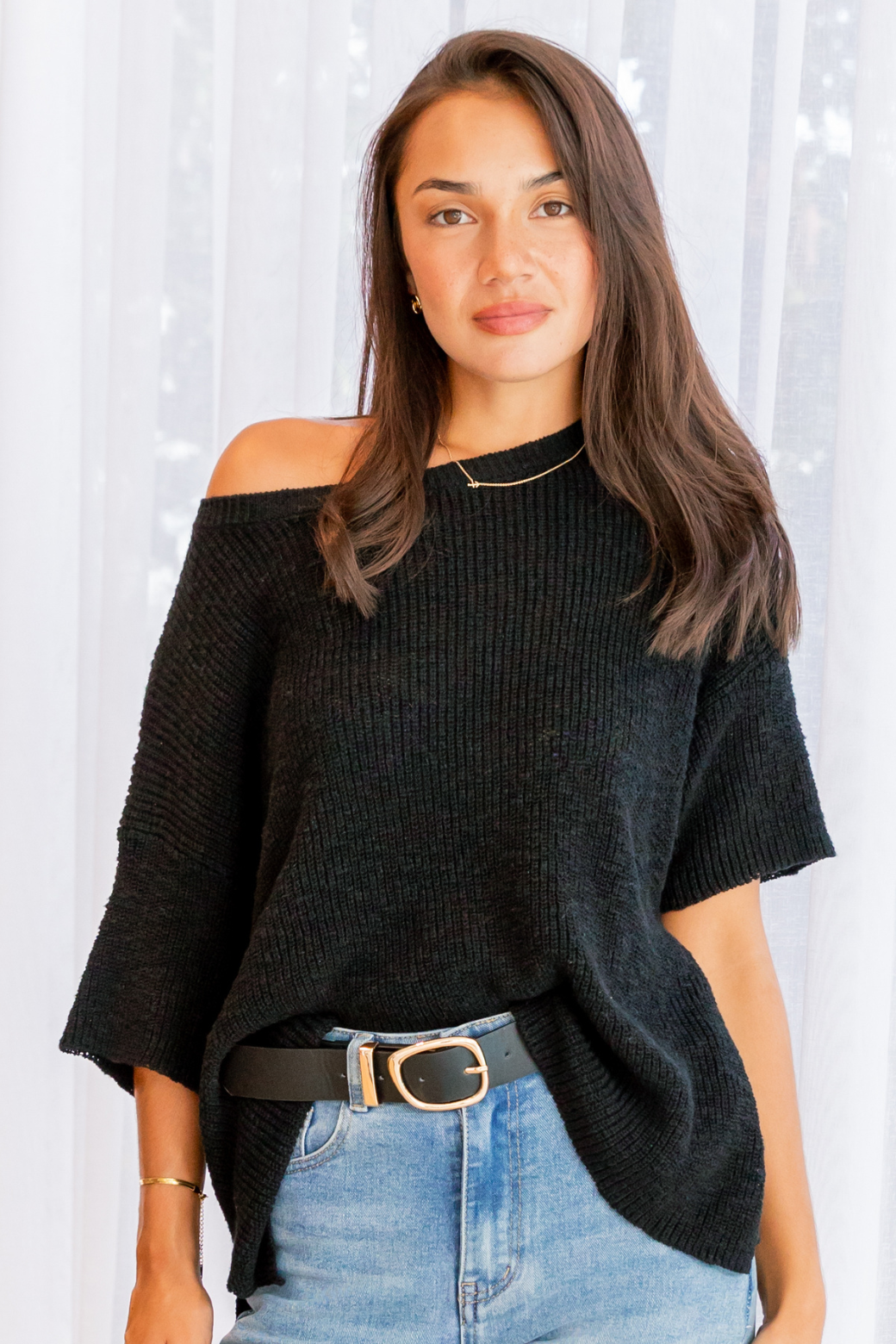 Dawson Cotton Knit Top Black