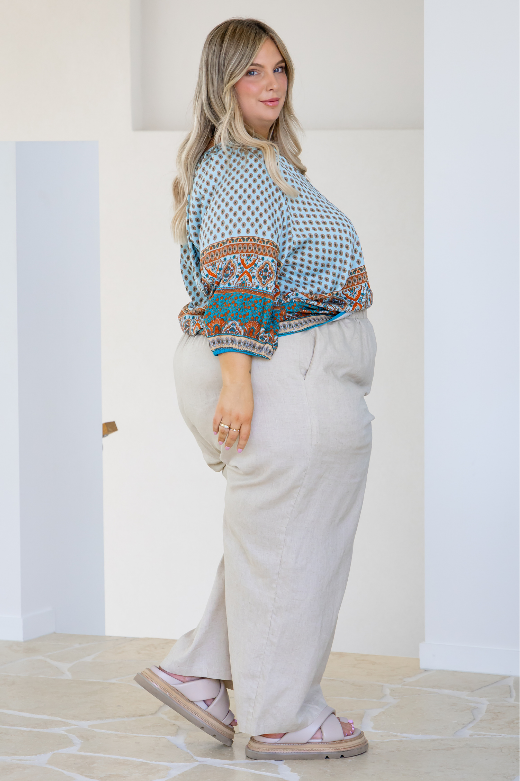 Hallie Smock Top Lily Print Teal