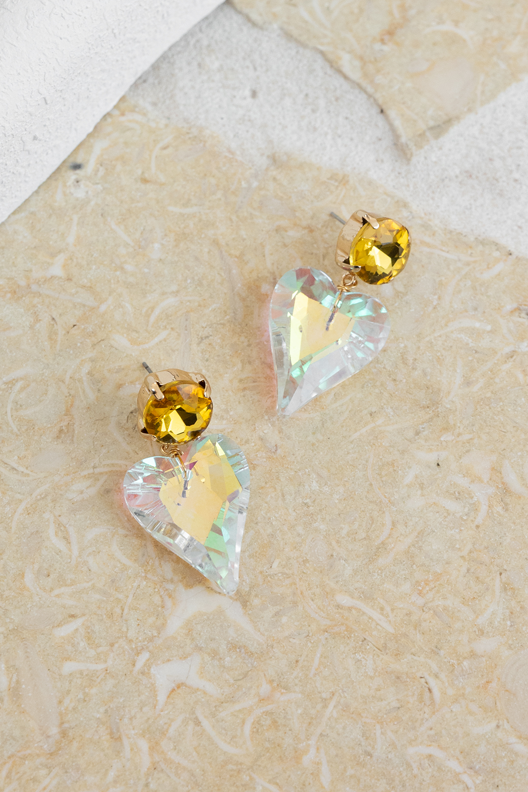 Orange Sherbet Jewelled Heart Earring Clear