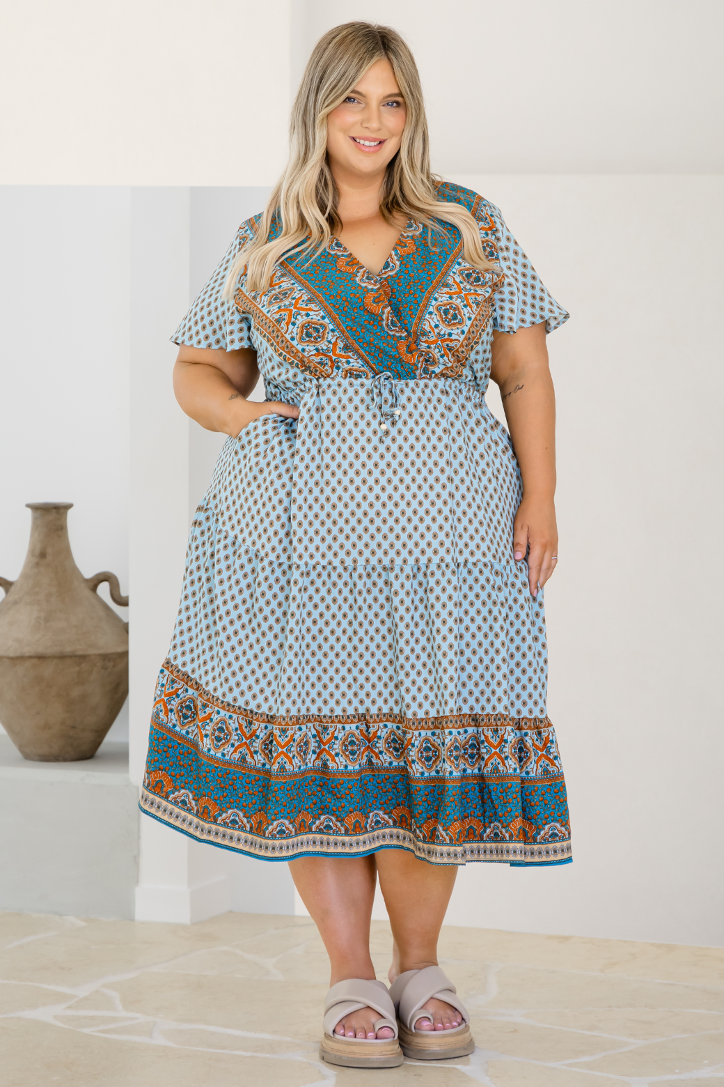 Kayla Midi Dress Lily Print Teal