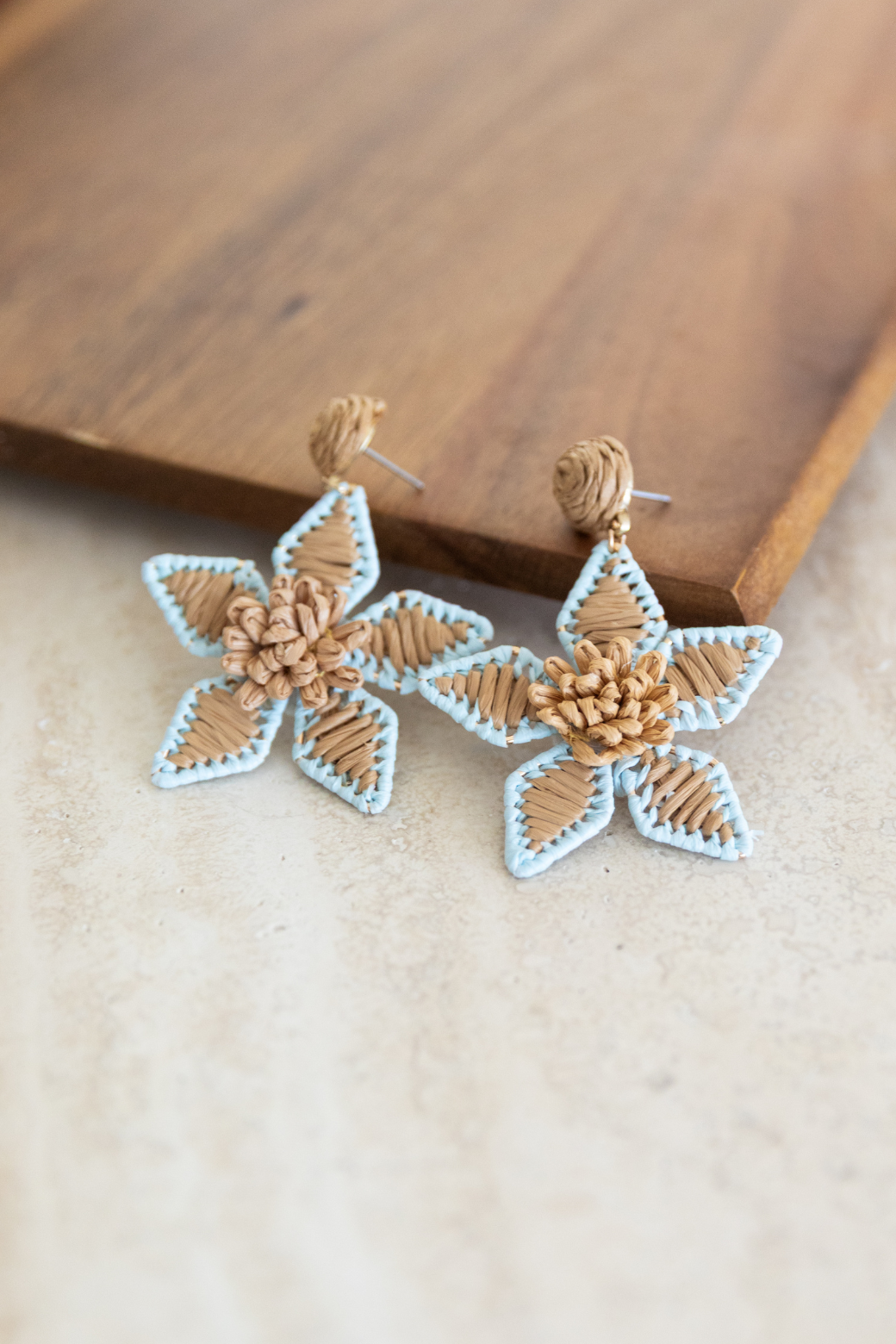 Orange Sherbet Two Tone Flower Earring Beige / Blue