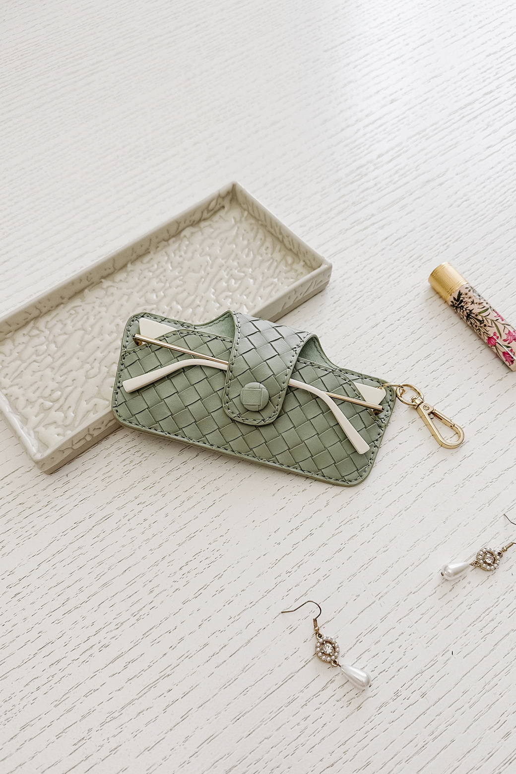 Louenhide Skittle Sunglass Case Woven Sage Green