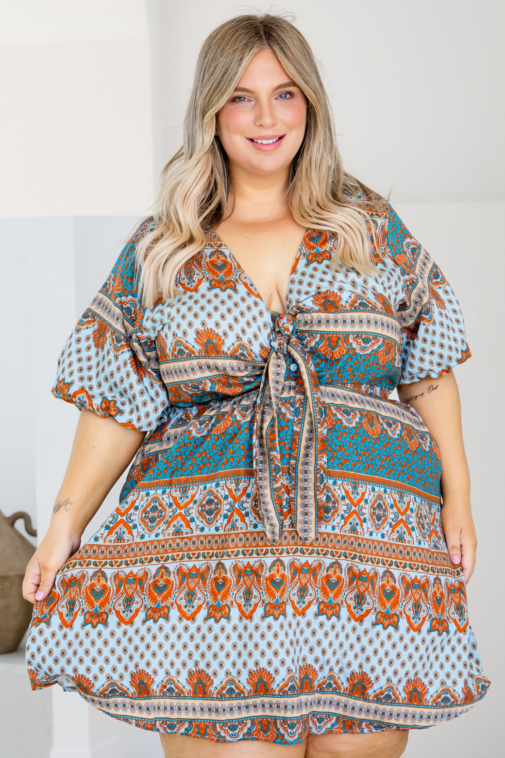 Erica Midi Dress Lily Print Teal