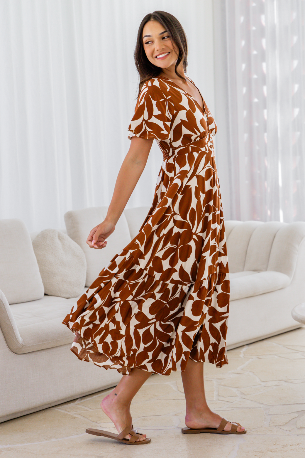 Benni Midi Dress Charlize Print Caramel