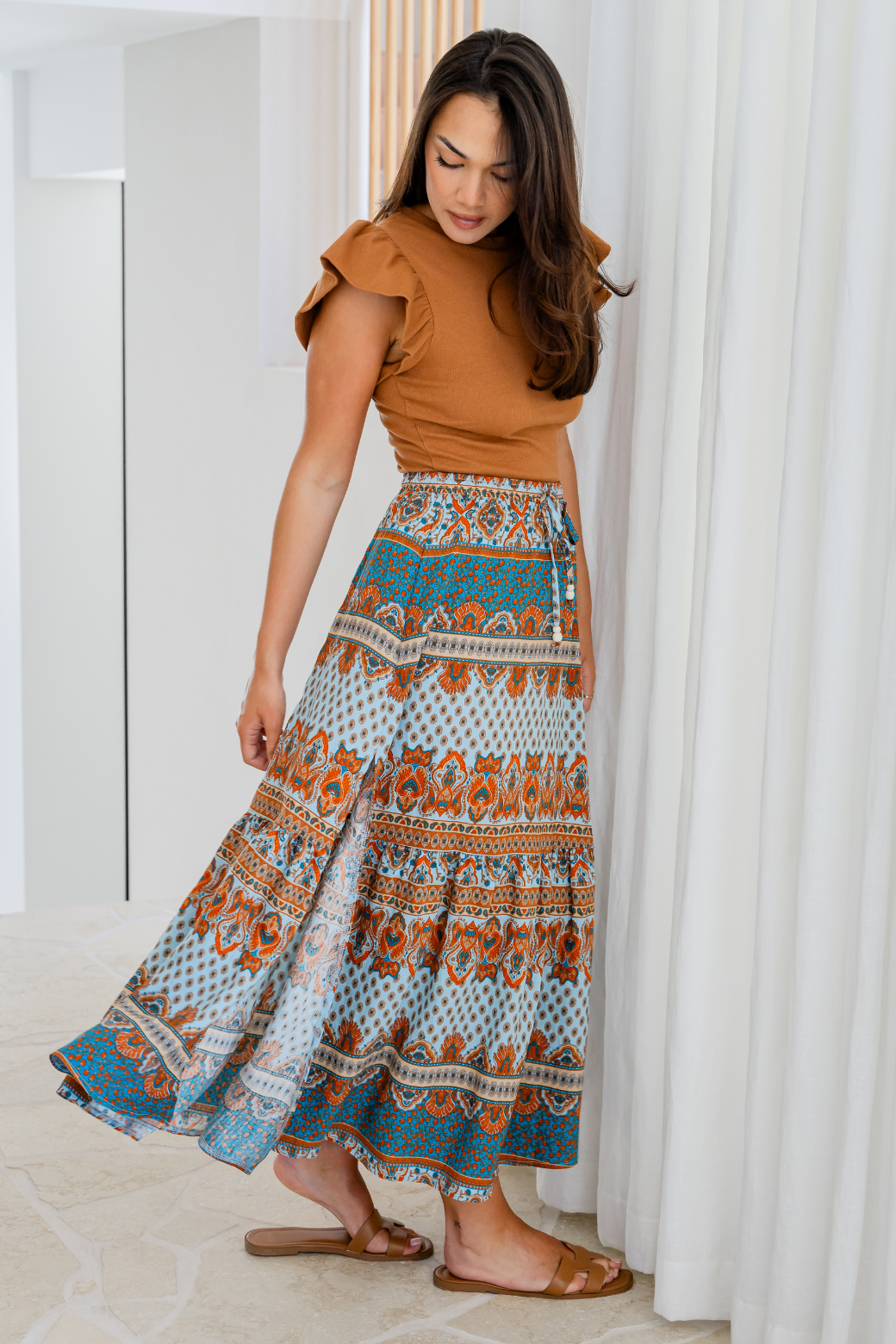 Alannah Maxi Skirt Lily Print Teal