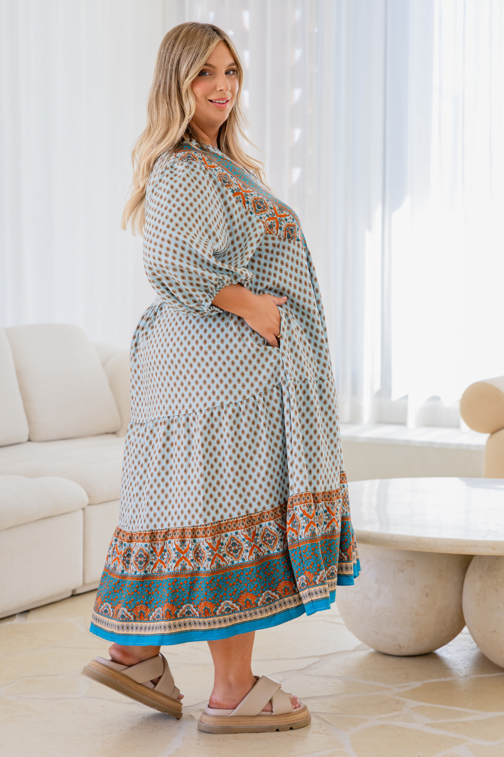 Louisa Midi Dress Lily Print Teal