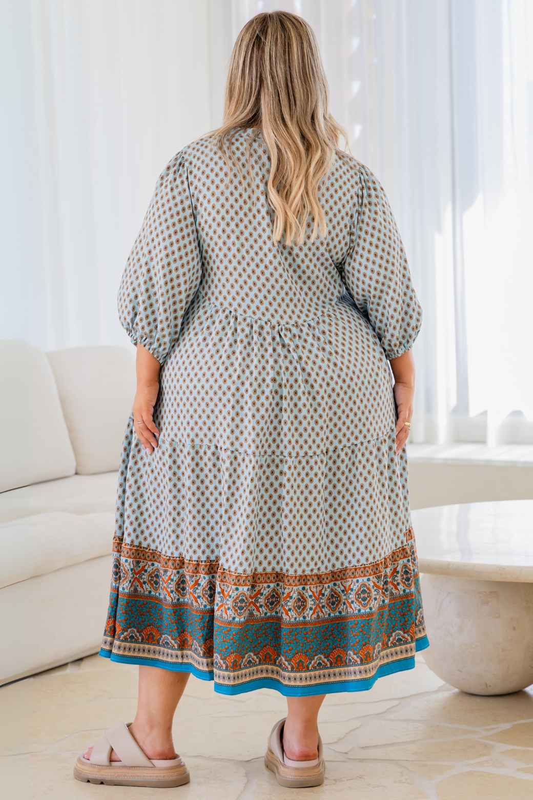 Louisa Midi Dress Lily Print Teal