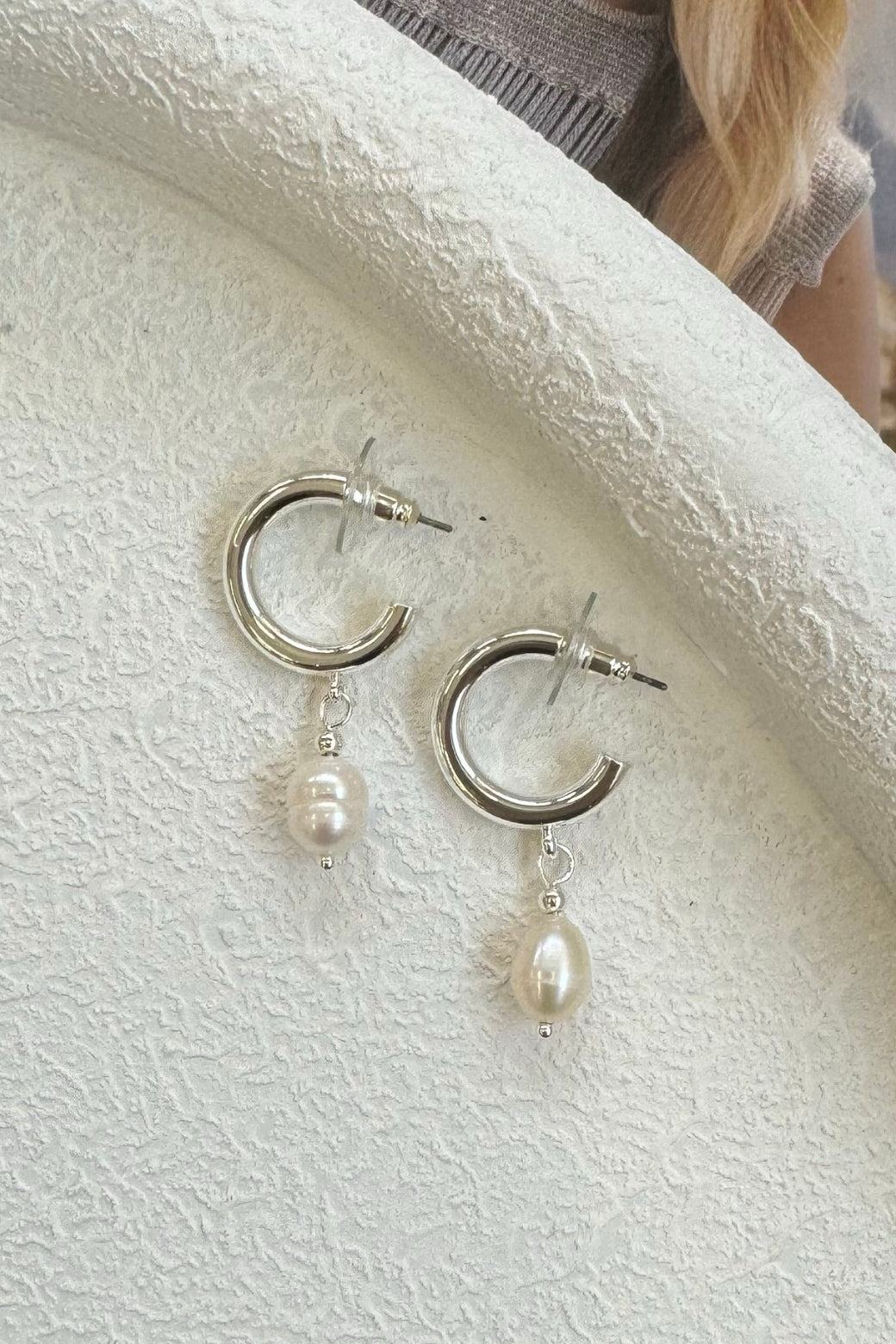 Orange Sherbet Pearl Drop Hoop Silver
