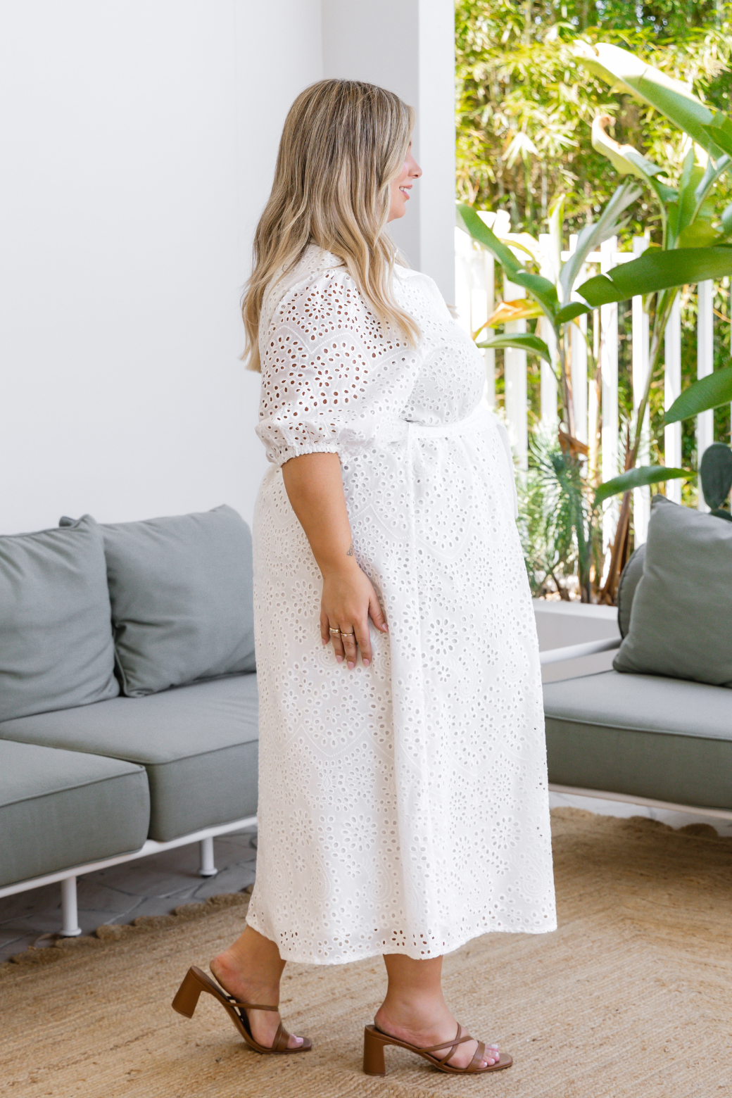 Final Sale | Shellie Midi Shirt Dress Broderie Anglaise White
