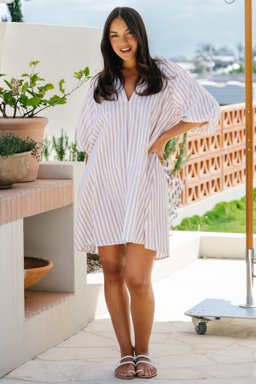 Anna-Mae Dress Beige White