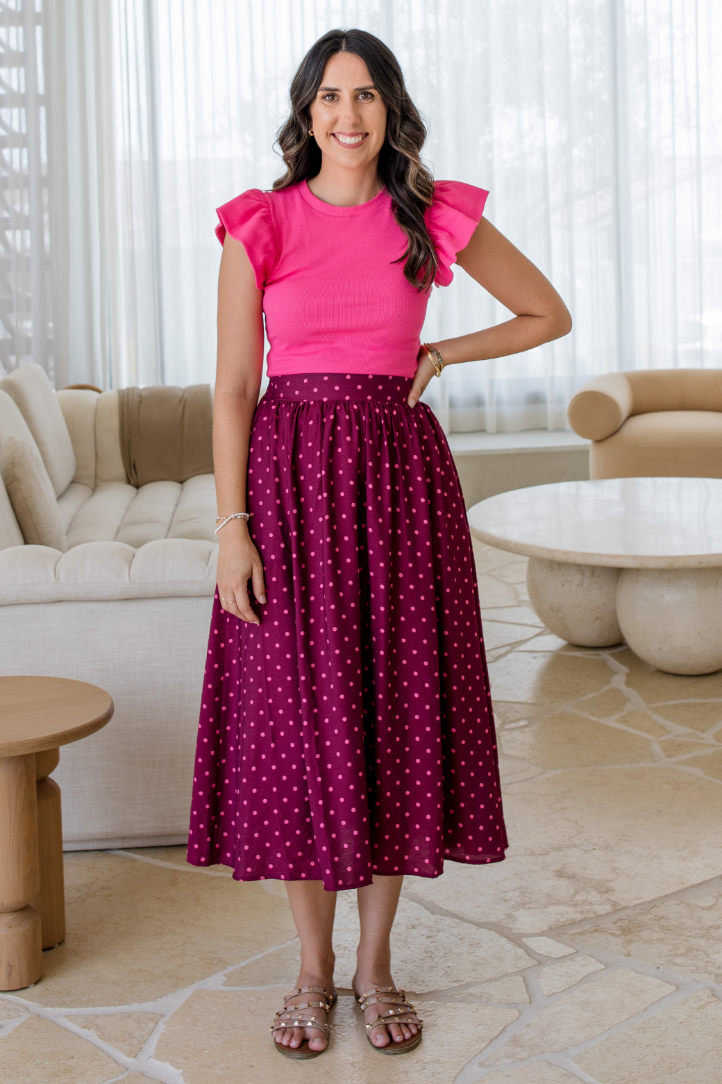 Agnes Frill Tank Top Bright Pink